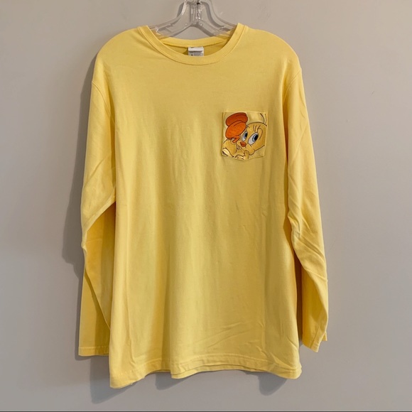 Vintage Warner Bros Long Sleeve Pocket Tee Tweety Bird Embroidered  VTG - Picture 8 of 9